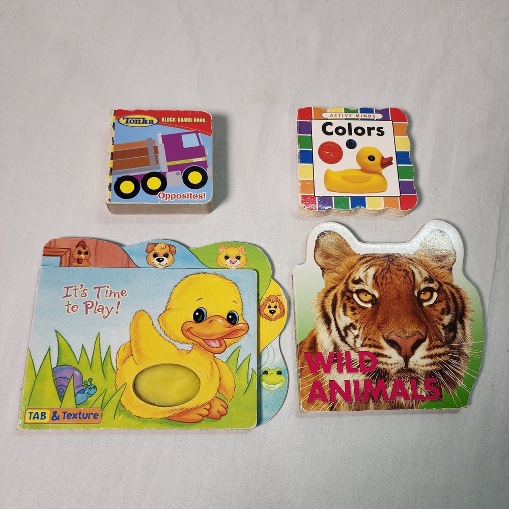 4 Board Books Tab and Texture Wild Animals Colors Tonka Opposites Childrens VTG